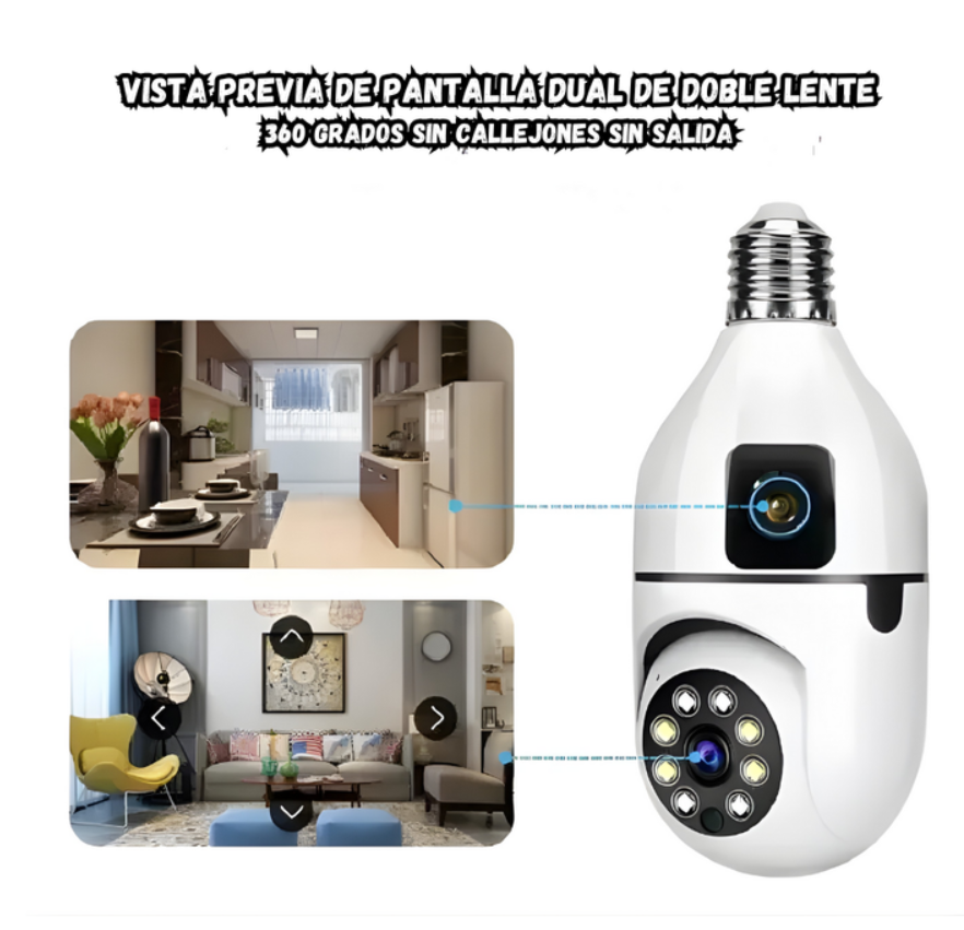 Camara De Seguridad Doble Lente Tipo Bombillo Wifi V380 Pro