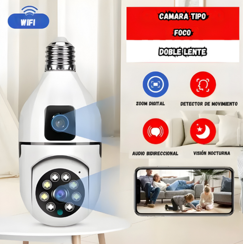 Camara De Seguridad Doble Lente Tipo Bombillo Wifi V380 Pro