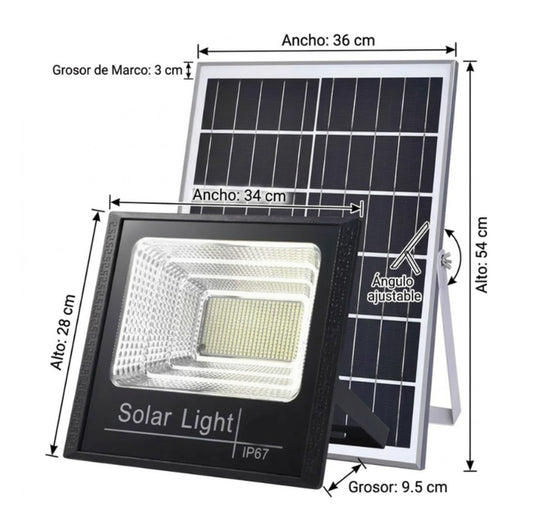 "Reflector Solar Led Jortan 1200w Ip67 Exterior Kit Con Panel 6v Gris Oscuro Blanco Frío "