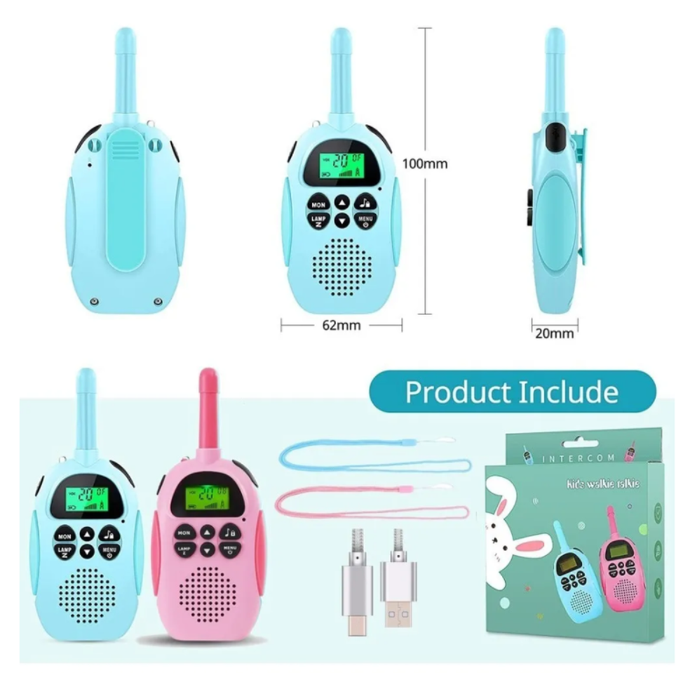2 Walkie Tokie Niño Y Niña De Largo Alcance Recargables