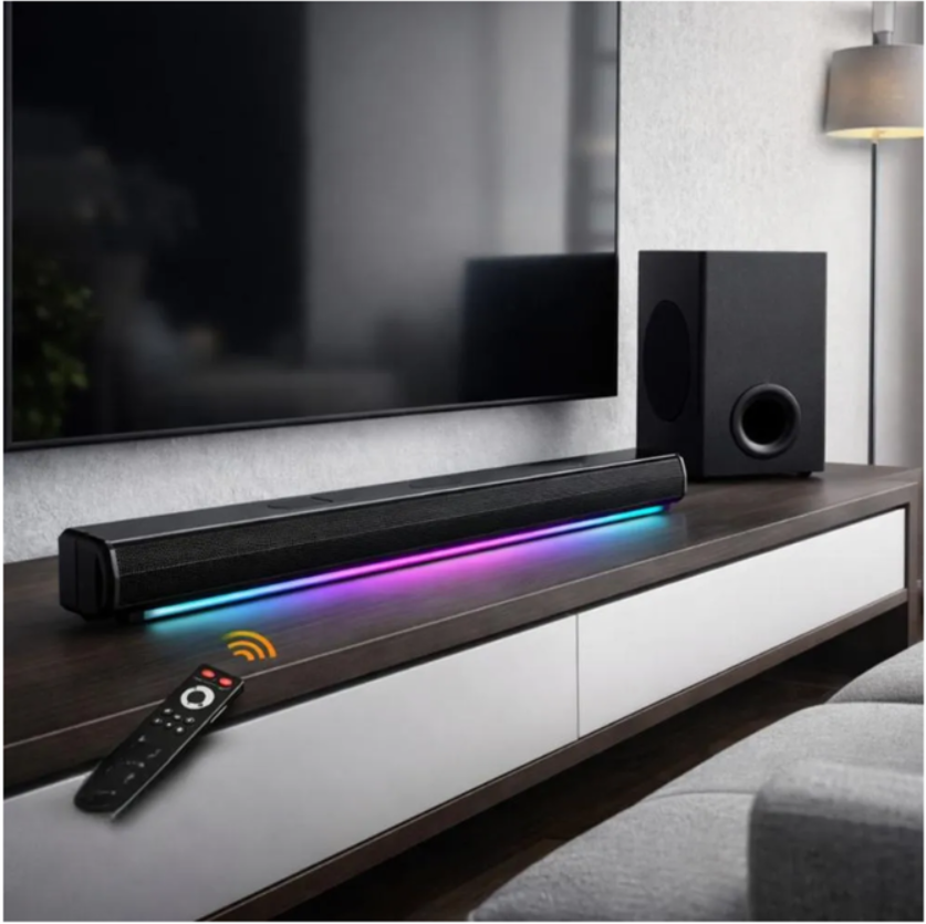Barra de Sonido Bluetooth con Subwoofer Potente Luces LED RGB