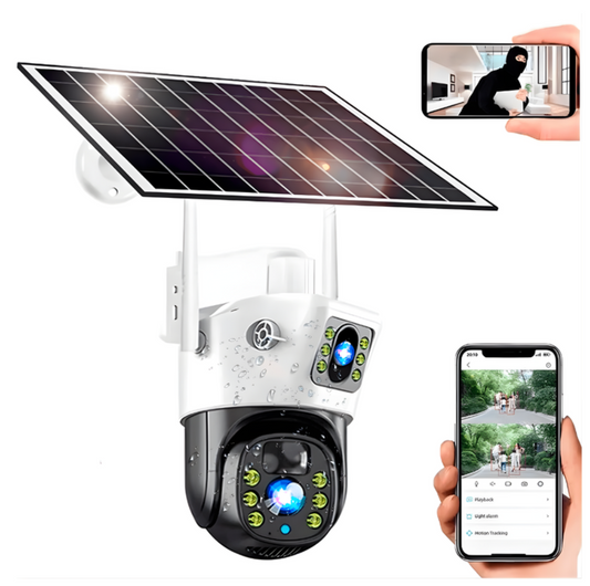 Camara Wifi Doble Lente Ptz Panel Solar Resistente Al Agua