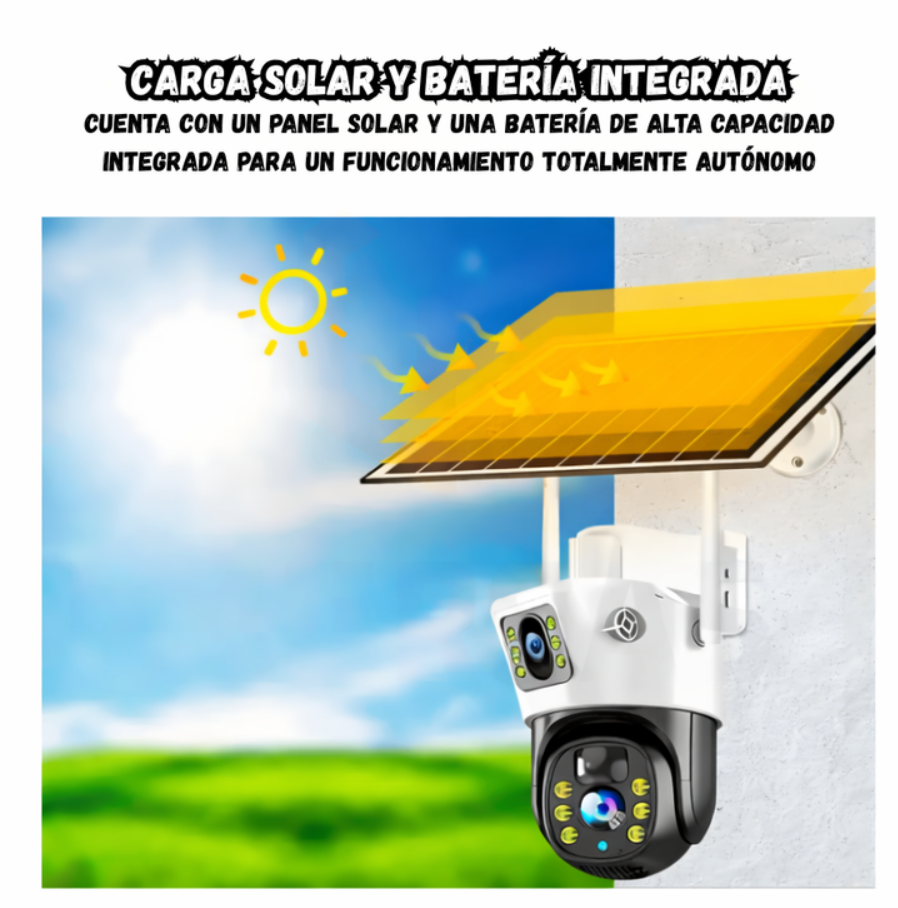 Camara Wifi Doble Lente Ptz Panel Solar Resistente Al Agua