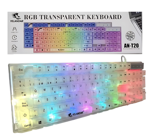 Teclado Mecánico RGB Transparente T20 – Diseño Gamer Profesional