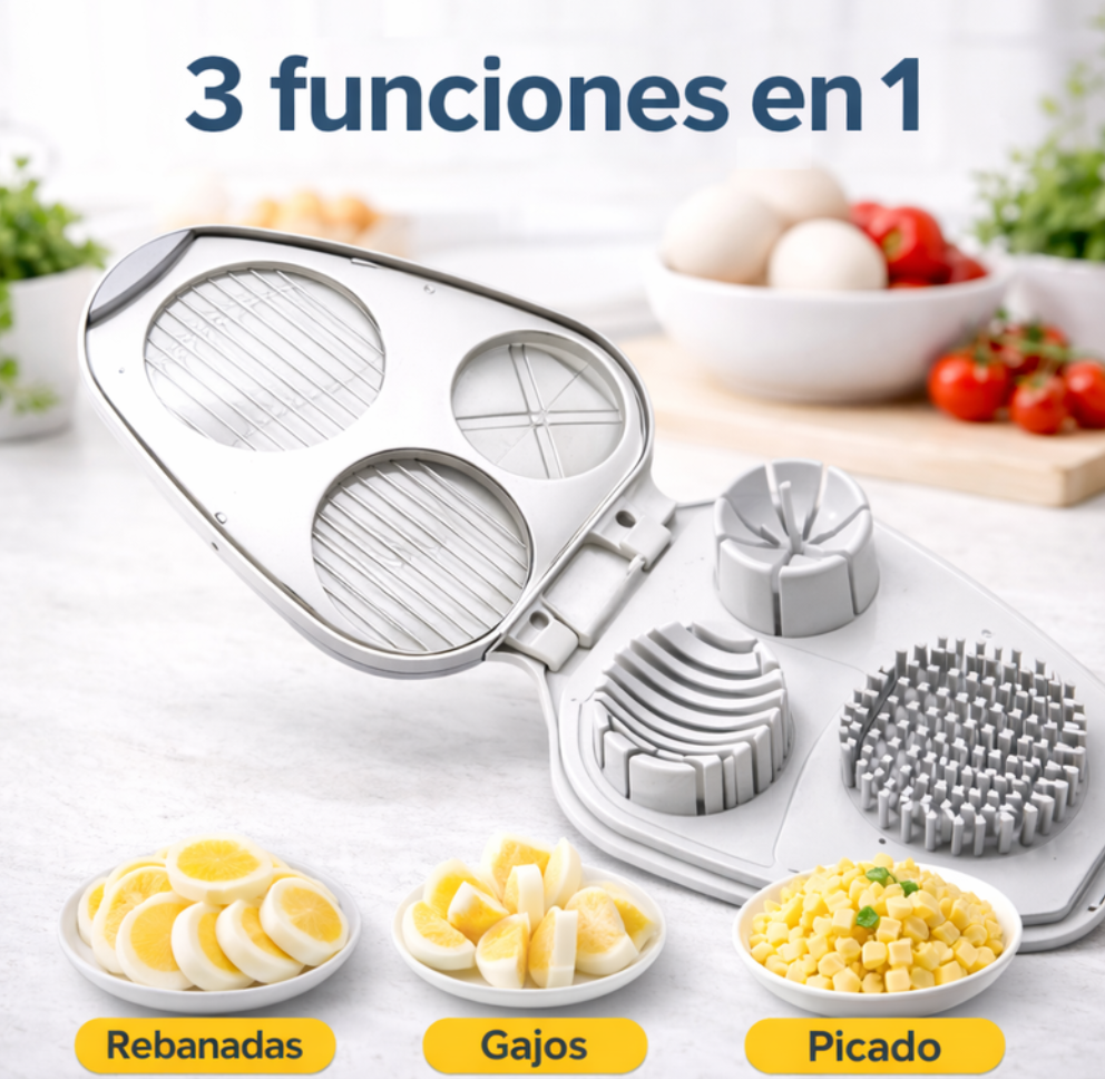 "Cortador De Huevos Y Frutas Multifuncional 3 En 1 Cocina "