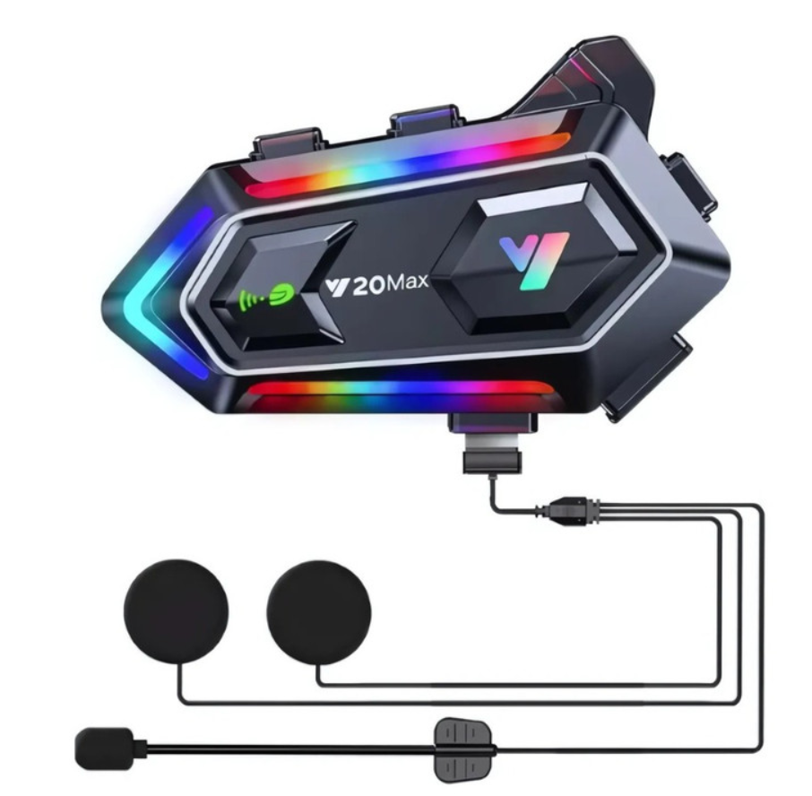 "Intercomunicador Para Casco Moto Y20 Max Negro Rgb "