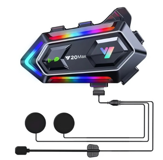 "Intercomunicador Para Casco Moto Y20 Max Negro Rgb "