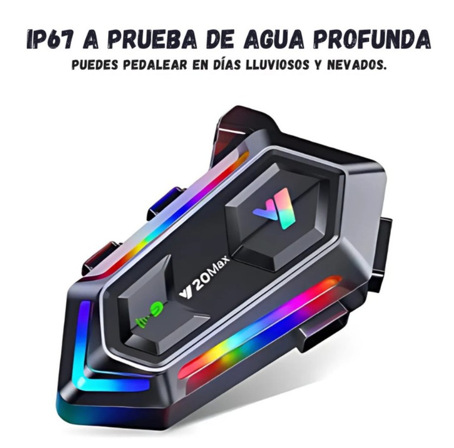 "Intercomunicador Para Casco Moto Y20 Max Negro Rgb "