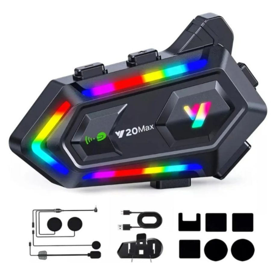 "Intercomunicador Para Casco Moto Y20 Max Negro Rgb "