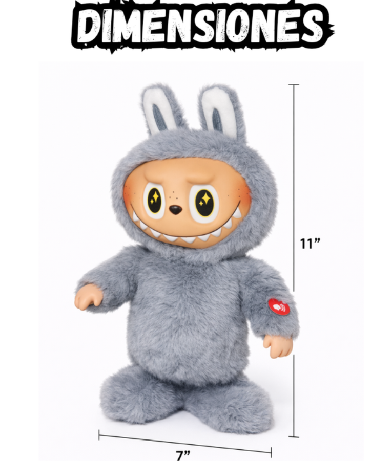 Peluche Muñeco Labubu Monsters Baila Camina Canta Gris