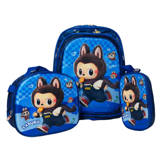 Maleta Para Niño Azul  Alumbrado Mas Cartuchera y Lonchera
