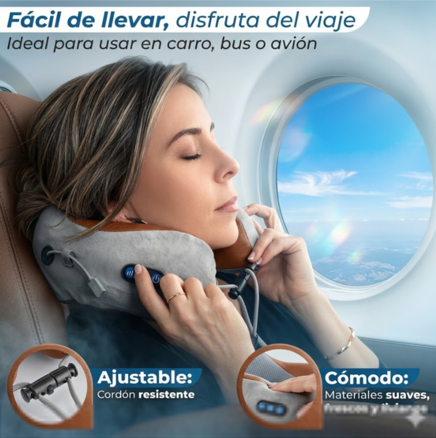 Almohada Masajeadora Cervical Cuello Viaje Recargable Calor Blanco 5v