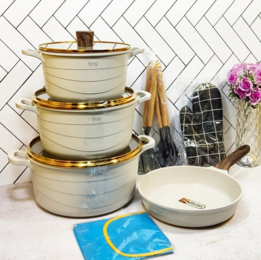 Set Juego De Ollas Con Utensilios De Cocina Multiusos 15 Piezas