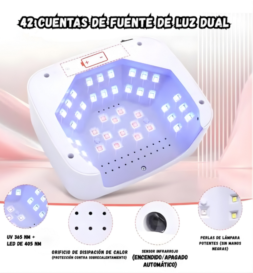 Lámpara LED UV Inteligente 168W Manicure Profesional 42 Luces