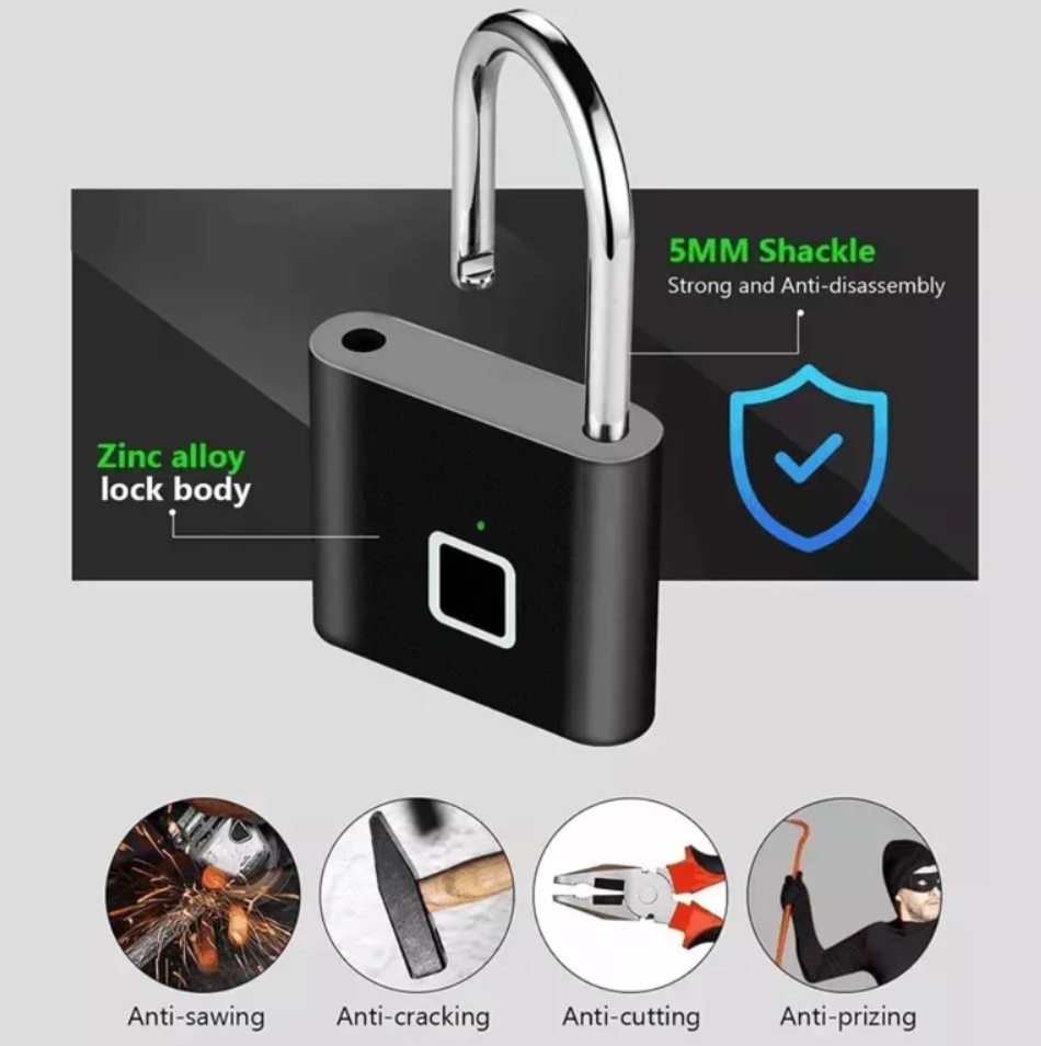 Candado Con Lector De Huella Recargable Digital Sin Llave