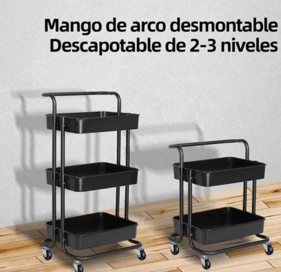 Carrito Organizador De Cocina 3 Niveles Multiuso Color Negro