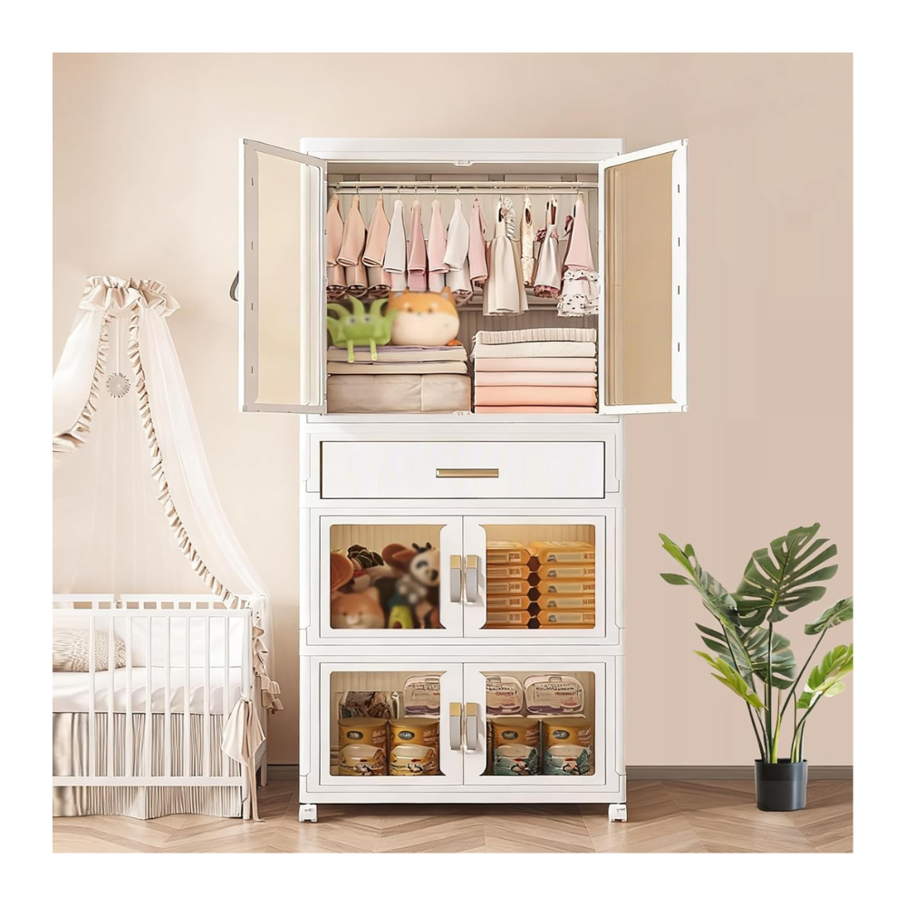Armario Organizador Portatil Plegable  Multifuncional Con Ruedas