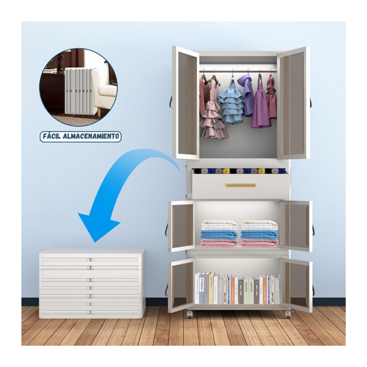 Armario Organizador Portatil Plegable  Multifuncional Con Ruedas