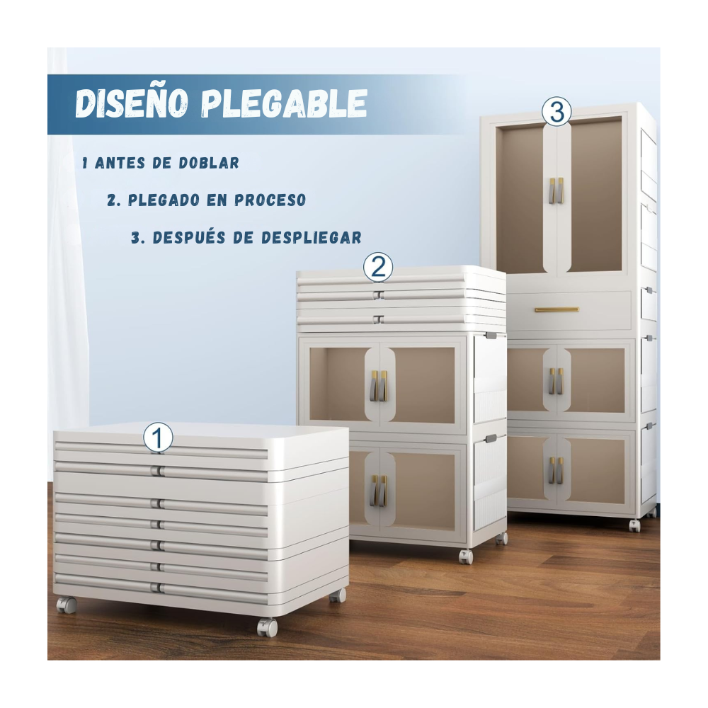 Armario Organizador Portatil Plegable  Multifuncional Con Ruedas