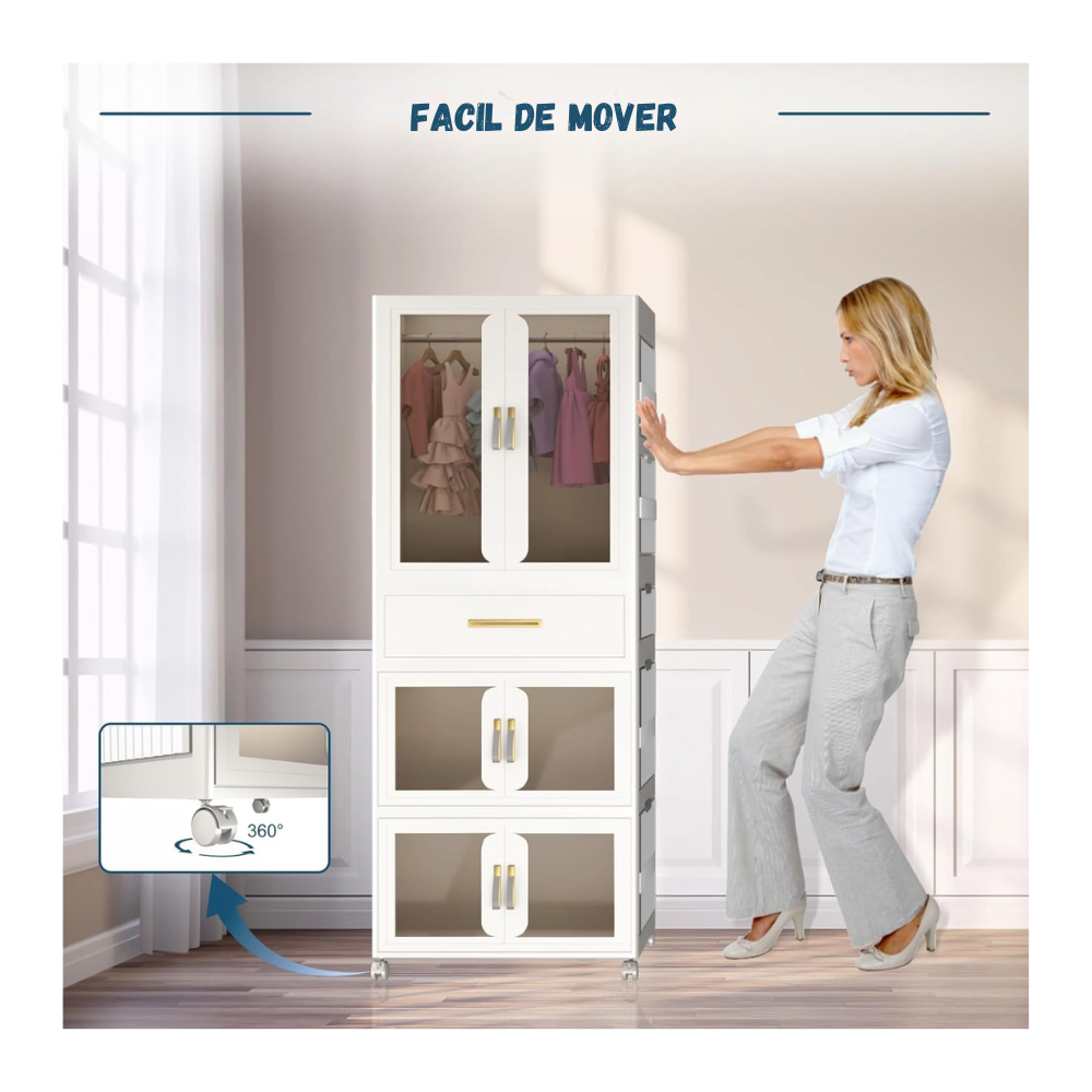 Armario Organizador Portatil Plegable  Multifuncional Con Ruedas