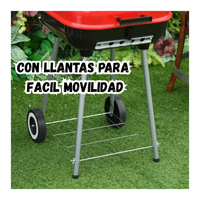 Asador BBQ Parrilla a Carbón Portatil Con Tapa y Ruedas Rojo