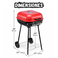 Asador BBQ Parrilla a Carbón Portatil Con Tapa y Ruedas Rojo