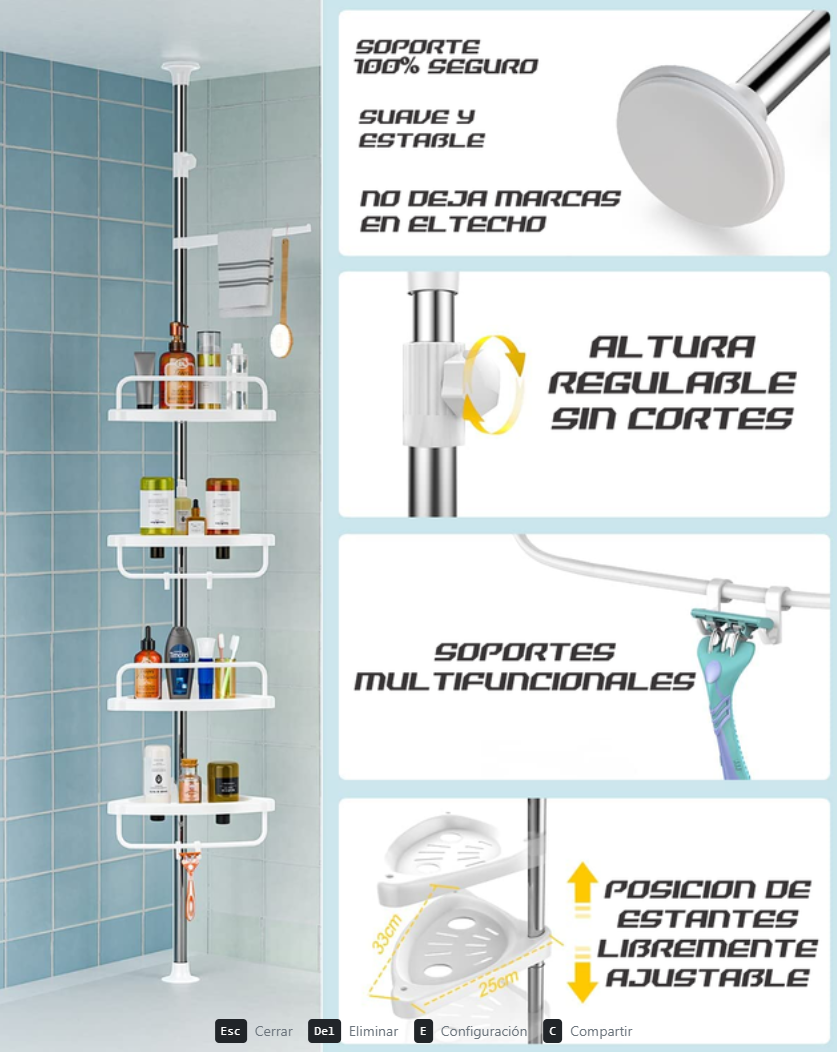 Organizador Esquinero Multifuncional Ducha Y Baño 4 Niveles