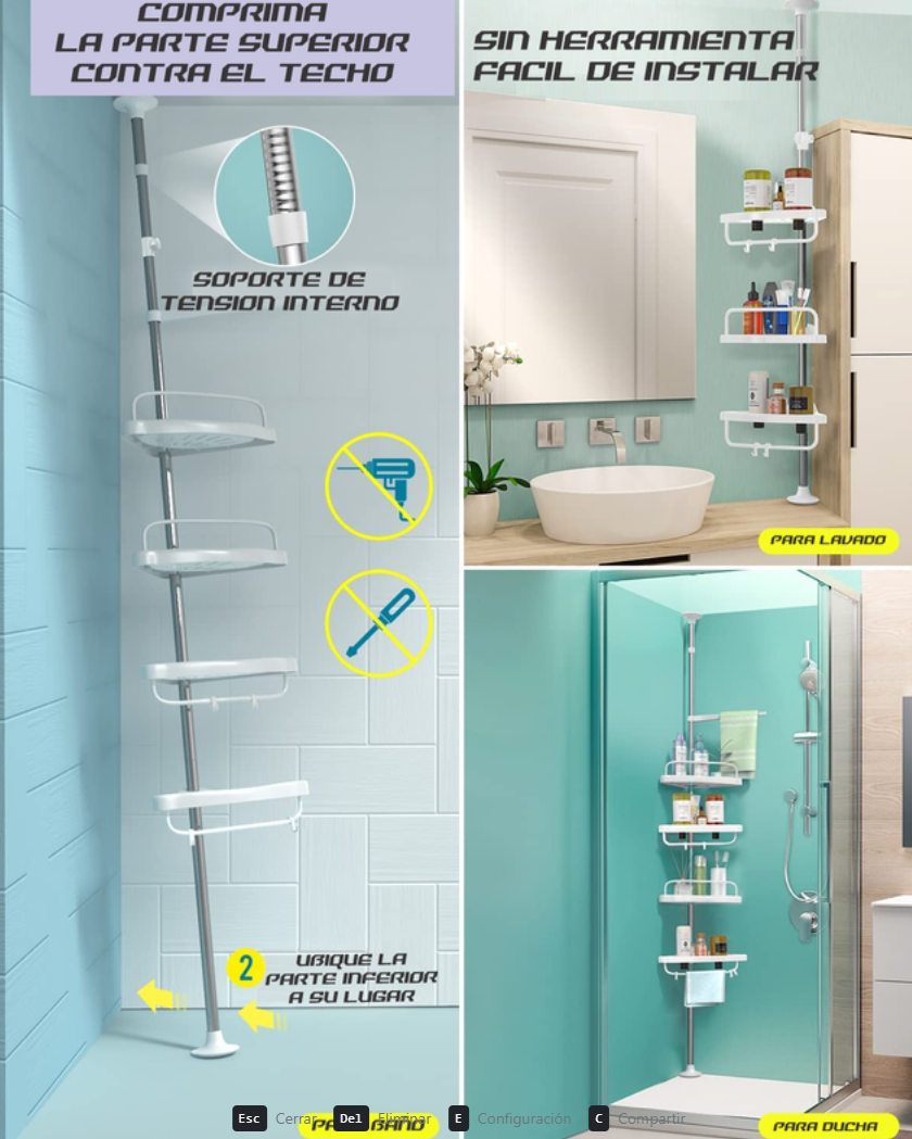 Organizador Esquinero Multifuncional Ducha Y Baño 4 Niveles
