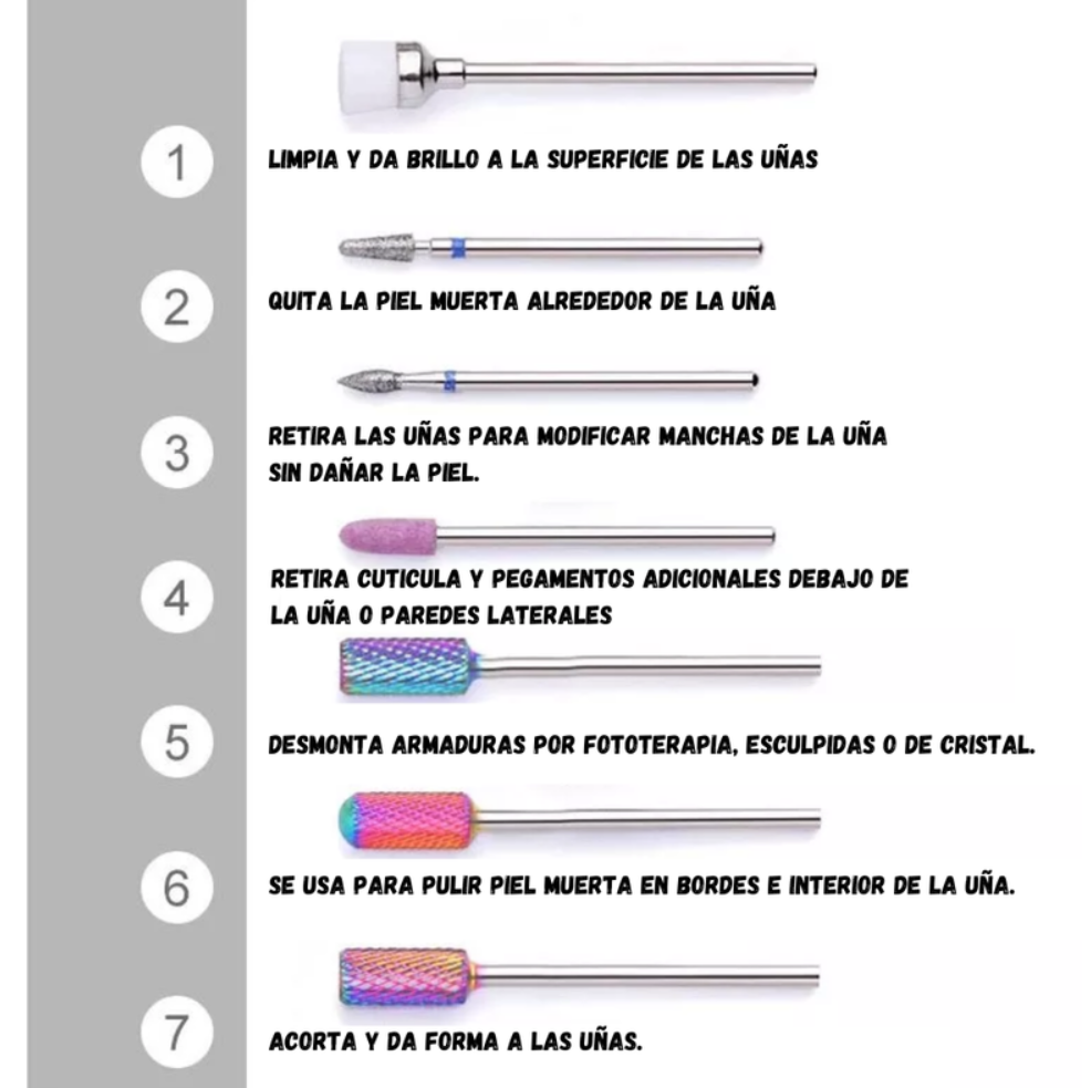 Kit De Brocas Puntas Fresa Acero Tungsteno Drill Pulidor Uña