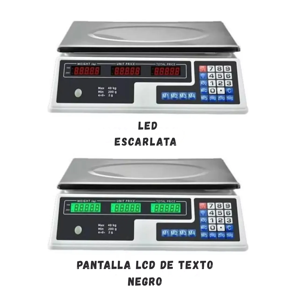 Bascula Digital Comercial Recargable 40kg Pantalla LED Alta Precisión