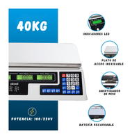 Bascula Digital Comercial Recargable 40kg Pantalla LED Alta Precisión