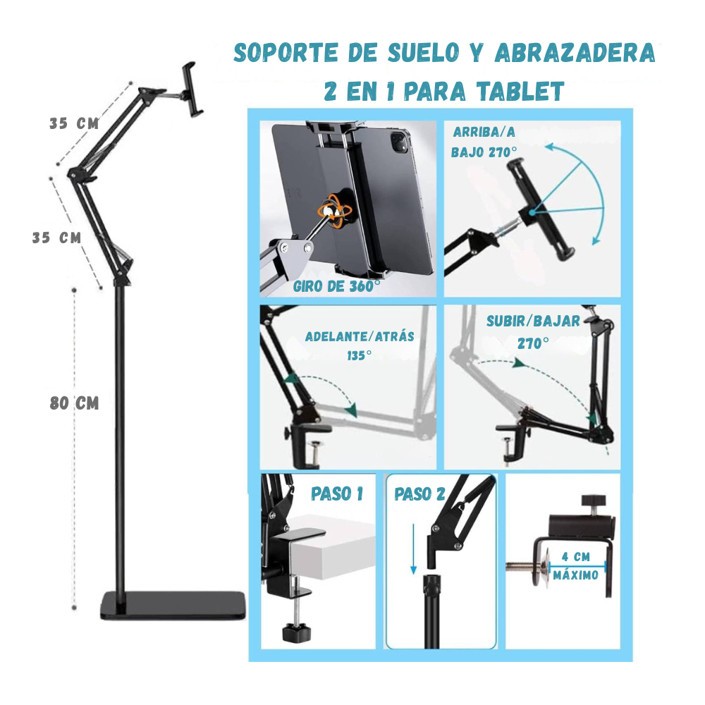Base Soporte Multifuncional Brazo Flexible Para Tablet Y Celular
