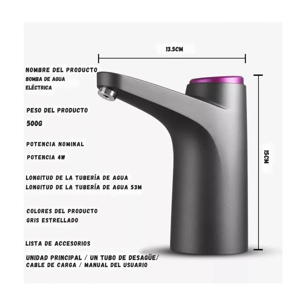 Bomba Dispensador De Agua Electrico Portatil Recargable Usb