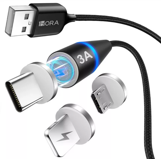 Cable De Carga Usb Magnético Led Luminoso Color Negro