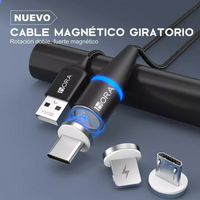 Cable De Carga Usb Magnético Led Luminoso Color Negro