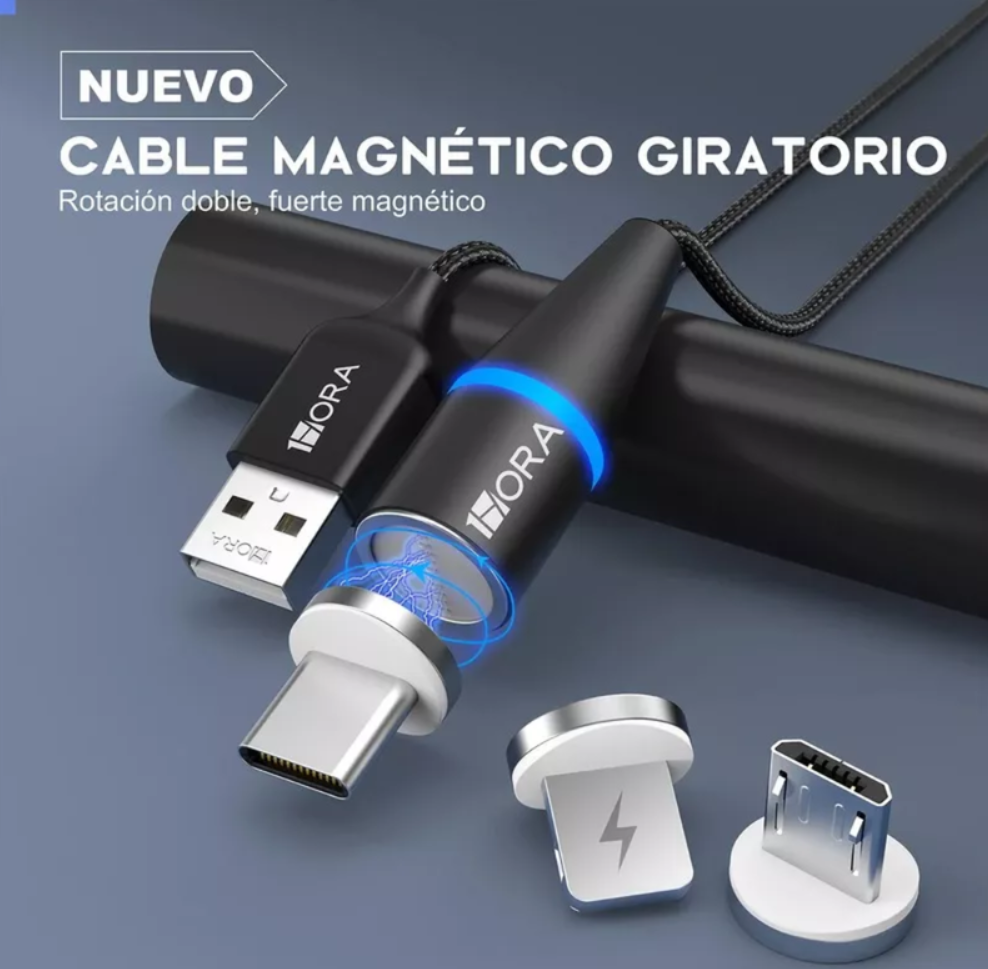 Cable De Carga Usb Magnético Led Luminoso Color Negro