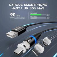 Cable De Carga Usb Magnético Led Luminoso Color Negro