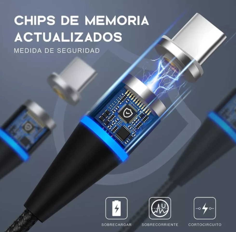 Cable De Carga Usb Magnético Led Luminoso Color Negro