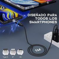 Cable De Carga Usb Magnético Led Luminoso Color Negro
