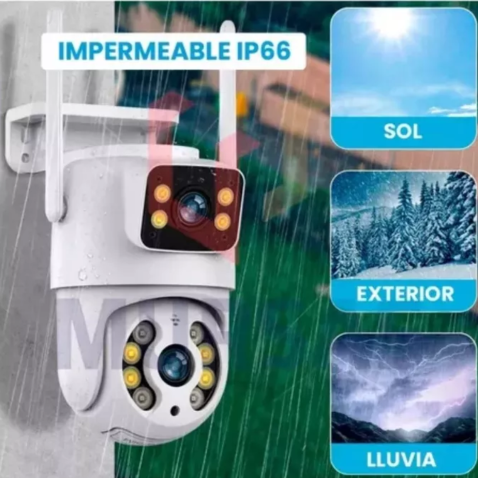 Cámara Ip Exterior Wifi Movimiento Nocturna Ip66 Doble Lente