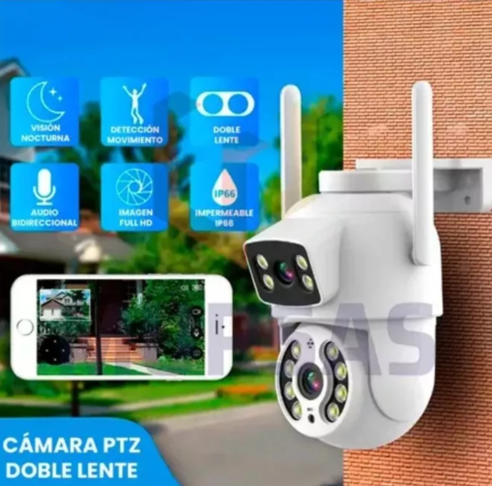 Cámara Ip Exterior Wifi Movimiento Nocturna Ip66 Doble Lente