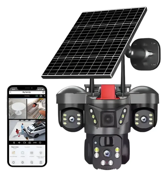 Cámara De Seguridad Wifi 3 Lentes Ptz Con Panel Solar Ql21