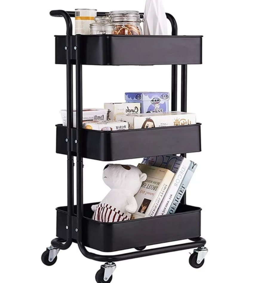 Carrito Organizador De Cocina 3 Niveles Multiuso Color Negro