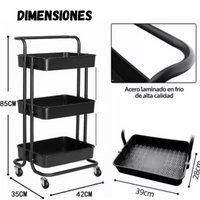 Carrito Organizador De Cocina 3 Niveles Multiuso Color Negro
