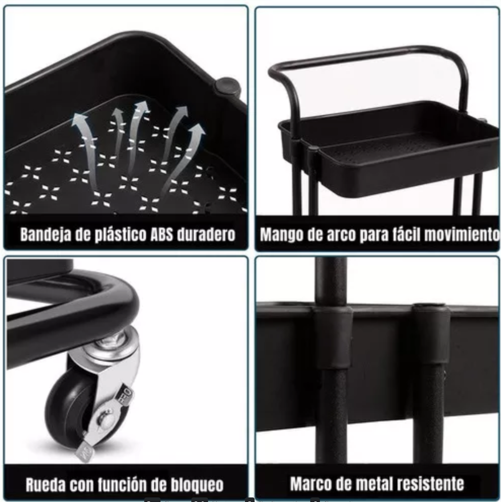 Carrito Organizador De Cocina 3 Niveles Multiuso Color Negro
