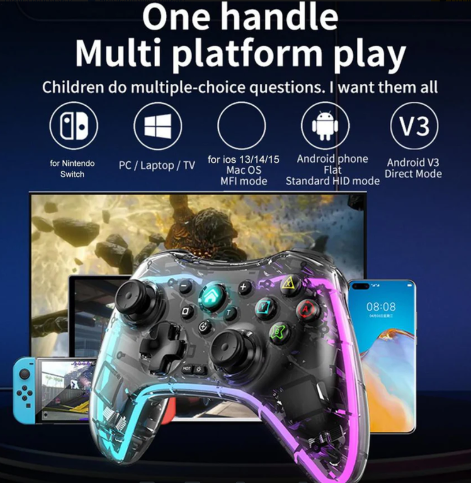 Control Inalambrico Gamepad Transparente Rgb Joystick Bsp-s3