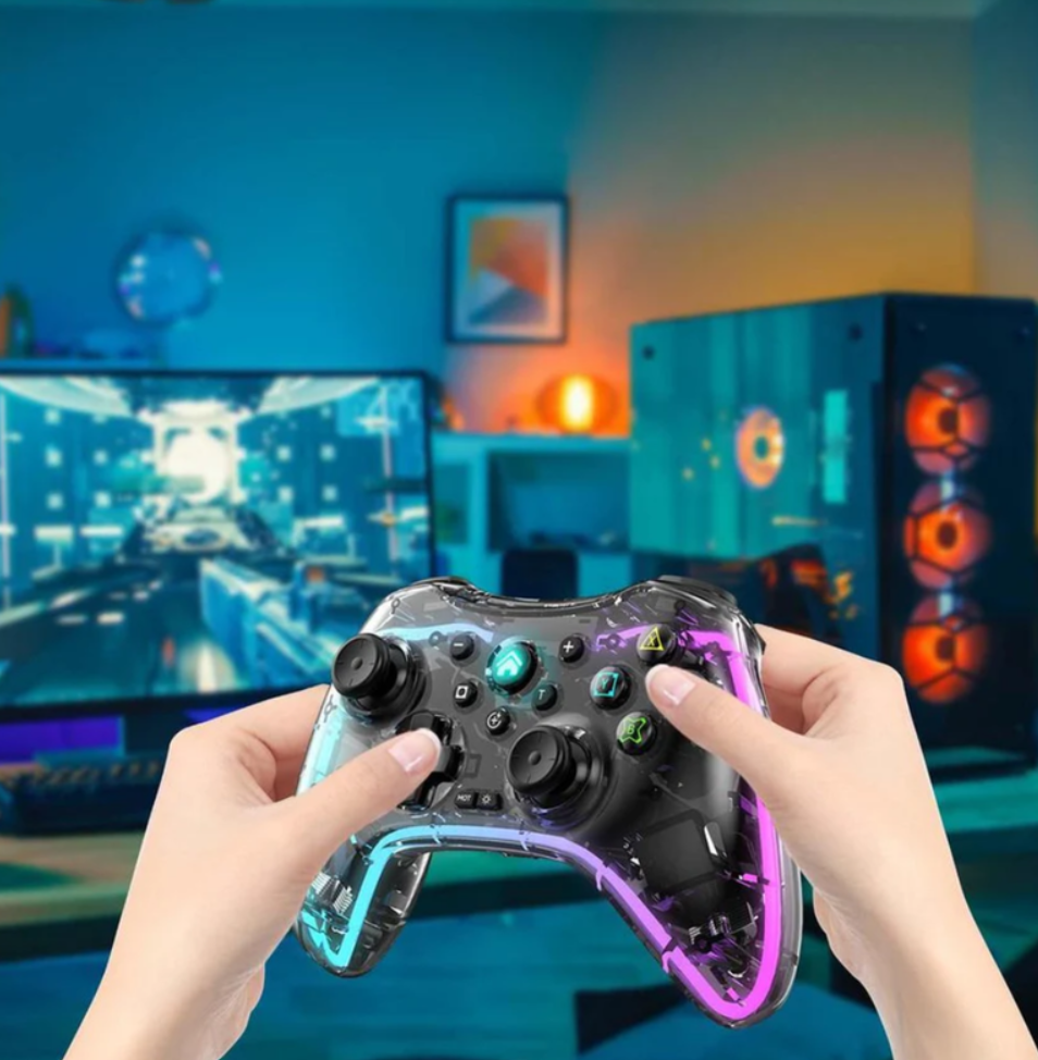 Control Inalambrico Gamepad Transparente Rgb Joystick Bsp-s3