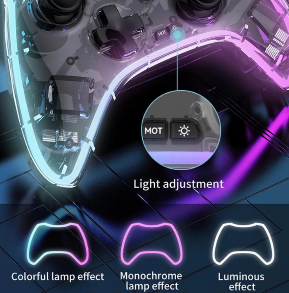 Control Inalambrico Gamepad Transparente Rgb Joystick Bsp-s3