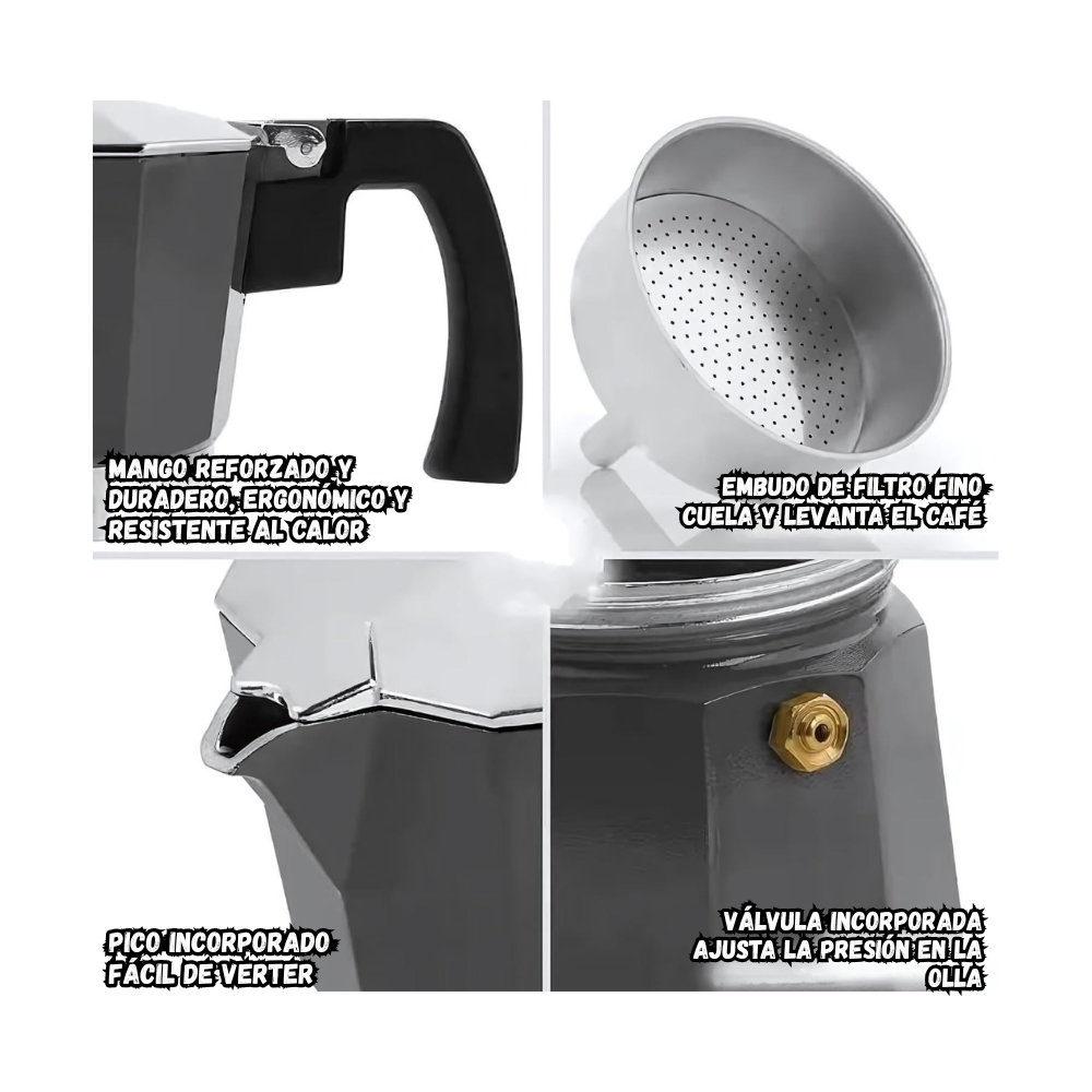 Cafetera Italiana Moka 6 tazas  Cafe Tipo Espresso 300 ML