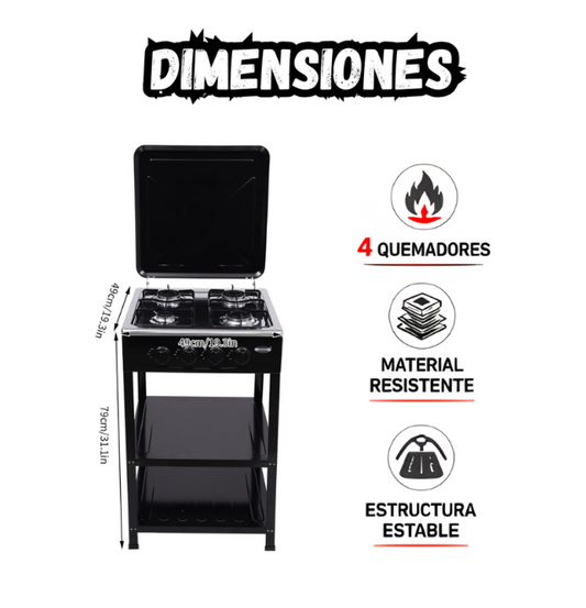 Estufa a  gas 4 puestos Sokany potente 8KW con base estable multifuncional